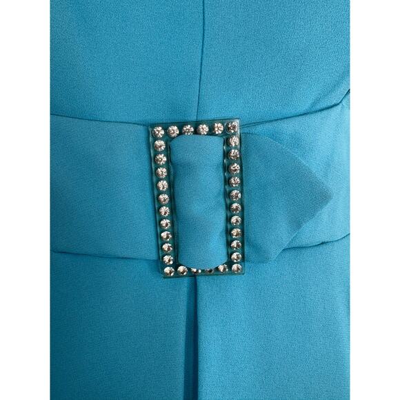American Vintage 50's Blue Sleeveless Pleated Belted Gemstone Dress small - Picture 11 of 15